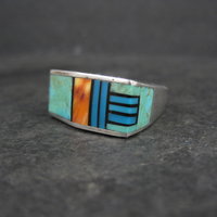 Vintage Southwestern Sterling Turquoise Spiny Oyster Inlay Ring Size 7