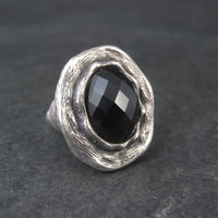 Vintage Gothic Chunky Onyx Sterling Ring Size 6