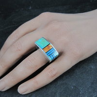 Vintage Southwestern Sterling Turquoise Spiny Oyster Inlay Ring Size 7