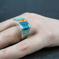 Vintage Southwestern Sterling Turquoise Spiny Oyster Inlay Ring Size 7