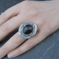 Vintage Gothic Chunky Onyx Sterling Ring Size 6