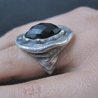 Vintage Gothic Chunky Onyx Sterling Ring Size 6