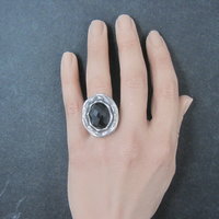Vintage Gothic Chunky Onyx Sterling Ring Size 6