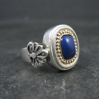 Vintage Sterling and 14K Lapis Lazuli Ring Size 8