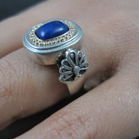 Vintage Sterling and 14K Lapis Lazuli Ring Size 8