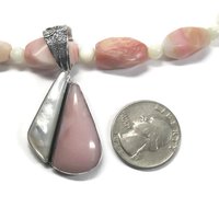 Pink Opal Mother of Pearl Necklace Pendant Jewelry Set