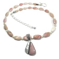 Pink Opal Mother of Pearl Necklace Pendant Jewelry Set