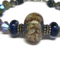 Handmade Blue Lampwork Art Glass Bead Bracelet 8 Inches