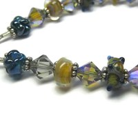 Handmade Blue Lampwork Art Glass Bead Bracelet 8 Inches