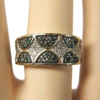 Wide Vintage 14K .42 Carat Blue and White Diamond Band Ring Size 6