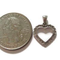 Vintage 10K White Gold .15 Ctw Genuine Diamond Heart Pendant