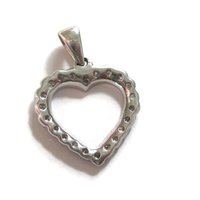 Vintage 10K White Gold .15 Ctw Genuine Diamond Heart Pendant