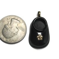 Vintage 14K Black Onyx Baby Shoe Pendant