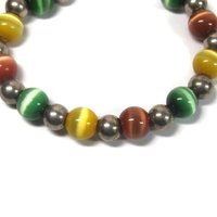 Chunky Vintage Sterling Cats Eye Bead Toggle Bracelet 7.5 Inches