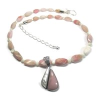 Pink Opal Mother of Pearl Necklace Pendant Jewelry Set