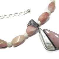 Pink Opal Mother of Pearl Necklace Pendant Jewelry Set