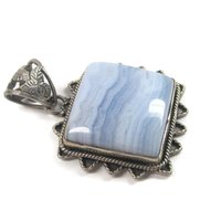 Vintage 90s Sterling Blue Banded Agate Pendant