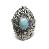 Vintage Sterling Filigree Larimar Ring Size 8