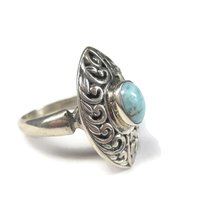 Vintage Sterling Filigree Larimar Ring Size 8