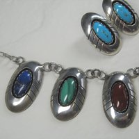 Estate Navajo Multi Stone Necklace and Earrings Native American Jewelry Set