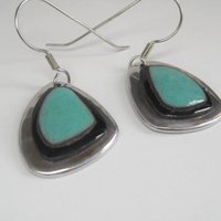 Estate Sterling Black and Turquoise Ceramic Earrings