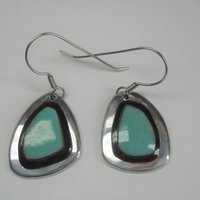 Estate Sterling Black and Turquoise Ceramic Earrings