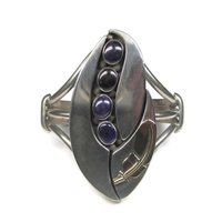Sterling Navajo Sugilite Feather Cuff Bracelet Wilbert Cora Vandever