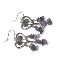 Vintage 90s Sterling Amethyst Heart Earrings