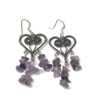 Vintage 90s Sterling Amethyst Heart Earrings