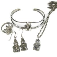 Vintage Sterling Navajo Storyteller Bracelet Ring Earrings Pendant Jewelry Set