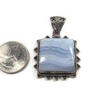 Vintage 90s Sterling Blue Banded Agate Pendant