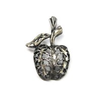 Vintage Sterling Diamond Cut Filigree Apple Pendant