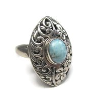 Vintage Sterling Filigree Larimar Ring Size 8