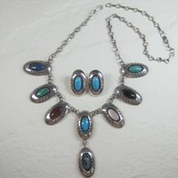 Estate Navajo Multi Stone Necklace and Earrings Native American Jewelry Set