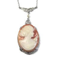 Antique 10K Art Deco Carved Cameo Necklace Choker 13 Inches