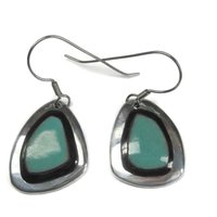 Estate Sterling Black and Turquoise Ceramic Earrings