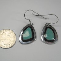 Estate Sterling Black and Turquoise Ceramic Earrings