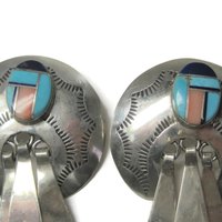 Large Sterling Navajo Turquoise Inlay Earrings
