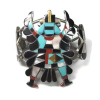 Vintage Zuni Turquoise Coral Inlay Knifewing Cuff Bracelet Annalee Tekala