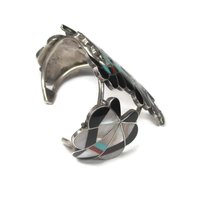 Vintage Zuni Turquoise Coral Inlay Knifewing Cuff Bracelet Annalee Tekala