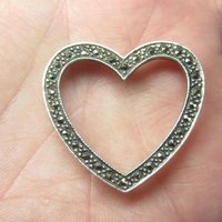 Large Vintage Sterling Marcasite Heart Pendant