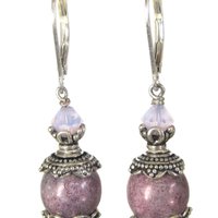 Long Sterling Pink and Purple Art Glass Earrings