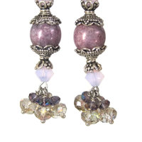 Long Sterling Pink and Purple Art Glass Earrings