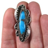 Large Vintage Navajo Turquoise Ring Size 8 Abel Toledo