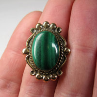 Vintage 12K GF Southwestern Malachite Ring Size 8