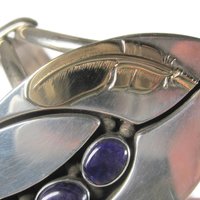 Sterling Navajo Sugilite Feather Cuff Bracelet Wilbert Cora Vandever