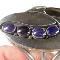 Sterling Navajo Sugilite Feather Cuff Bracelet Wilbert Cora Vandever