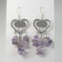 Vintage 90s Sterling Amethyst Heart Earrings