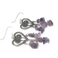 Vintage 90s Sterling Amethyst Heart Earrings
