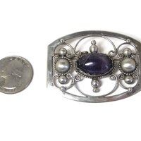 Estate Mexican Sterling Amethyst Brooch